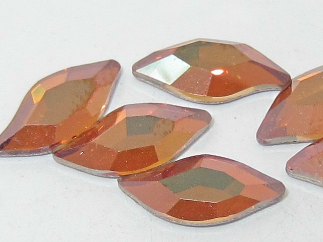 12 pcs. 10x5mm COPPER DIAMOND LEAF HOTFIX European Rhinestones